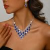 Conjunto de Duas Peças Colar e Brincos de Gota D'água Cravejados com Diamantes Estilo Europeu e Americano, Corrente de Pescoço Fashion e Única, Vestido de Noiva para Noite, Joias para Comércio Exterior Atacado