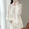 Nuevo Suéter de Punto para Mujer Otoño/Invierno, 100% Lana, Cuello Redondo, Mangas Largas con Calados, Flores de Ganchillo Hechas a Mano y Diseño de Cinta Suelta