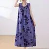 Novo Vestido de Algodão e Seda de Verão para Mulheres, Corte Amplo, Emagrecedor, Adequado para Mães de Meia-Idade e Idosas, Vestido Longo Elegante, Vestido de Praia