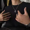 Collar de Diamantes de Doble Cruz para Hombre, Versátil, Moderno, Hip-Hop, Diseño Simple y Personalizado, Cadena para Clavícula, Joyería de Regalo que No se Desvanece