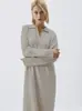 Vestido Suéter de Estilo Europeo y Americano con Cuello de Tijera Otoño/Invierno 2026, Vestido Largo Elegante, Atuendo de Mujer, Conjunto Completo de Otoño