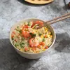 Tazón Redondo para Fideos Instantáneos de Paja de Trigo 17 cm Tazón de Arroz para el Hogar Japonés Dormitorio de Estudiantes Tazón a Prueba de Caídas para Sopa Tazón para Fideos Ramen