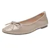 Elegantes Sapatos Baixos Femininos Estilo Francês Retrô com Laço 2026 Verão Novo Couro Genuíno Bico Raso Solado Macio Sapatos de Festa