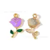 Flor Rosa Pontilhada Flor de Diamante Gotejamento de Óleo Joias Acessórios Pingente de Liga DIY Corrente para Celular Pingente de Chaveiro Feito à Mão