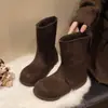 Botas de nieve para mujer de suela plana, zapatos de algodón elegantes, botines de otoño, estilo francés de felpa, versátiles, nuevo modelo 2026, cálidos