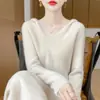 Suéter de Lã com Capuz Feminino Pulôver Estilo Coreano Solto Casual para o Exterior Feminino Atacado