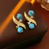 Brincos de franja com contas de zircônia azul vintage, estilo retrô francês, luxo leve e sensação de alta qualidade
