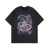 Camiseta para Hombre con Diseño Retro Lavado de Manga Corta Estilo High Street Americano de Dibujos Animados, Top Ropa Oversize Y2K para Mujer