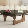 Mesa de centro multifuncional de madera maciza para sala de estar, uso doméstico, mesa de centro minimalista de vidrio transparente estilo ins moderno