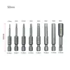 Yunbei 8 Peças10 Peças 50mm S2 Conjunto de Brocas Sextavadas para Parafusadeira 1.5-12 Bits Sextavados Magnéticos