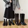 Dos tipos de botas: punta redonda, tacón grueso, aumento interno de altura, botas elásticas para mujer, botas ajustadas, tallas grandes 34-40