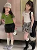 Camiseta Regular de Hombro para Niñas Princess Yuyu Verano Nuevo de Moda Ajuste Delgado Dulce y Picante Top Corto con Lazo para Bebés Niñas