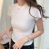 Verano 2026 Nueva Selección de Algodón Acanalado de Alta Elasticidad Hombro Normal Cuello Redondo Corte Ajustado Adelgazante Manga Corta Camiseta Top para Mujer