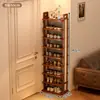 Un zapatero pequeño y estrecho para entradas, un estante de almacenamiento de varias capas para el hogar, un organizador de zapatos de bambú simple y que ahorra espacio