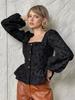 Camisa Jacquard de Alta Gama Estilo Francés 2026 Nueva Blusa Cuadrada de Cuello Cuadrado con Mangas Abullonadas para Mujer Ropa de Otoño para Mujer
