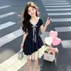 Vestido de Verano para Niñas 2026 Nuevo Elegante Mediano y Grande Infantil Vestido de Princesa de Punto Floral Vestido con Adorno de Encaje