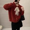Diseño Estilo Coreano Sentido del Diseño Encaje Lazo Suéter de Encaje para Mujer Moda Otoño e Invierno Versátil Color Sólido Cuello Redondo Suéter Chaqueta