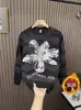 Outono e Inverno Novo Estilo Moletom de Veludo Engrossado Gola Redonda Masculino Flor Mandala Vazada Casual Versátil Camisa Base