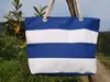 Nueva Bolsa de Lona Versátil Ultra-Simple de Cuerda Gruesa de Cáñamo Bolso de Hombro Patchwork Rayas de Playa Bolsa Ecológica