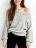 Suéter de Punto Asimétrico Hombro Caído Manga Larga 2026 Otoño e Invierno para Mujer Top de Punto Holgado Estilo Perezoso Suave Versátil