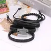 Pulsera de Cuero Tejida a Mano Retro Creativa de Aleación Flecha a Través del Corazón DIY Set de 4 Piezas Joyería de Cuero