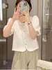 Camisa de Tencel con Mangas Abullonadas para Mujer, Estilo Corto, Nuevo Top Ajustado Verano 2025 para Mujeres Menudas, Medición Real para Tallas Menudas