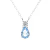 Collar de Plata de Ley S925 con Diamante Azul en Forma de Lágrima Estilo K Moda Simple Elegante Cadena para Clavícula Modelo para Mujer