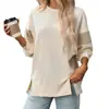 Otoño/Invierno 2025 Amazon Europeo y Americano Transfronterizo para Mujer Nuevo Cuello Redondo Bloque de Color Versátil Casual Sudadera Holgada
