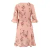 Atacado Fabricante de Roupas Femininas Transfronteiriças Primavera 2026 Estilo Europeu e Americano Decote V Manga Longa Cintura Ajustada Fenda Vestido Estampado