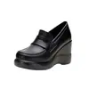Mocasines de Mujer con Cuña y Suela Gruesa 2026 Otoño Slip-On Estilo Británico Zapatos Pequeños de Cuero Suela Suave Antideslizantes Zapatos para Mamá