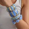 Pulseira Geométrica Marmorizada de Resina Azul Transfronteiriça Europeia e Americana Pulseira de Toque de Nicho de Alta Qualidade Joia de Mão Versátil e da Moda para Mulheres