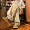 Calça Casual de Algodão com Listras Laterais Estilo Americano para Homens e Mulheres, Tendência de Inverno, Grossa, Quente, de Perna Reta, Solta, Calça de Casal