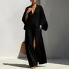 Vestido Largo Casual de Verano 2026 Transfronterizo AliExpress Amazon para Mujer con Cuello en V y Mangas Murciélago Holgadas para Vacaciones
