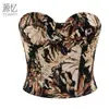 Suministro Directo de Fábrica Corsé Jacquard Estilo Retro Pintura al Óleo Top Bandeau Sin Tirantes Copas en Forma de Corazón Corsé Moldeador de Cintura con Ballenas