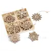 Colgante Navideño de Copo de Nieve Calado de Madera Pieza de Madera Navideña Caja de Cuadrícula Cuadrada Juego de Accesorios Reno Suministros Navideños Colgante