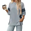 Otoño/Invierno 2025 Amazon Europeo y Americano Transfronterizo para Mujer Nuevo Cuello Redondo Bloque de Color Versátil Casual Sudadera Holgada