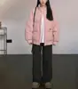 Jaqueta de Algodão com Penas Feminina 2025 Novo Estilo Gola Alta Solta Casaco de Algodão Inverno Engrossado Quente Jaqueta Puffer de Casal Roupa Exterior de Algodão