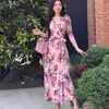Vestido Estilo Resort Francés Rosa Suave Estampado Primavera 2026 Nuevo Una Pieza Ajustable Adelgazante Longitud Media Cruzado