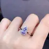 Set de Tanzanita Pura Natural para Mujer, Limpio y Hidratante con Cristal, Anillo Colgante 8*10mm, Pendientes 5*7mm