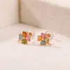 Yuebao Joyería Turmalina de Colores Plata de Ley S925 Chapado en Oro Rosa Trébol Moda Lujo Ligero Gama Alta Pendientes Personalizados