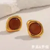 Brincos Europeus e Americanos Transfronteiriços Mais Vendidos Retro Elegantes Simples Franceses em Aço Inoxidável Banhado a Ouro 18K com Pedra Olho de Tigre para Mulheres