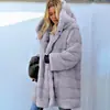 Comercio Exterior Nuevo Europeo y Americano Largo Color Sólido Felpa con Capucha Piel Sintética Mono Chaqueta de Algodón para Mujer para Otoño e Invierno