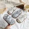 Sandalias tejidas huecas para niños 2026 Verano Sandalias de malla con cordones y lazo para niñas Sandalias de princesa Zapatos de playa