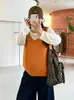 Suéter de tricô feminino plus size com gola redonda, imitando duas peças, coleção outono 2026, top em camadas de manga longa para mulheres plus size