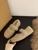 Sapatos femininos estilo Mary Jane, de sola reta e versáteis, forrados com pele, adequados para uso externo, nova coleção outono/inverno 2024, sapatos de algodão com forro de fleece, sapatos simples