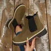 Botas 2025 Novas Botas de Couro Fashion com Bico Redondo Meio-Alto Fosco Botas Chelsea Fashion Versátil Casual para Mulheres