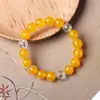 Pulsera Tres en Uno de Ágata Amarillo Hielo Natural Cristal Blanco Mate Ratón Dragón Mono Buey Pollo Serpiente Pulsera