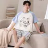 Tienda Física Venta al por Mayor Pijama de Algodón Puro de Manga Corta para Mujer, Nuevo Estilo de Verano para Hombre, Diseño de Dibujos Animados, Se Puede Usar Afuera, Ropa de Casa para Parejas