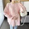 En stock 2024 otoño nuevo para maternidad camisa de manga larga mujeres embarazadas camisa de muñeca moda marea mamá