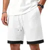 Pantalones cortos casuales de gofre para hombre transfronterizos con dobladillo de color contrastante, cintura elástica, corte recto, longitud media, pantalones de moda de verano
